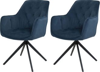 Hhg [nunca Usado] Juego De 2 Sillas De Comedor Hhg-503, Silla De Cocina, Silla Tapizada Con Reposabrazos, Giratoria, Metal Y Tela, Azul