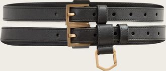 AllSaints Womens Lamb Leather Jana Double Leather Belt, Size: S