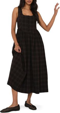 Nobody's Child Cora Plaid Midi Dress in Black at Nordstrom, Size 12