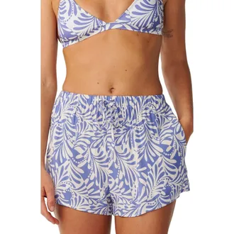 Rip Curl Party Wave Tropical Print Beach Shorts in White/blue at Nordstrom, Size Xx-Large