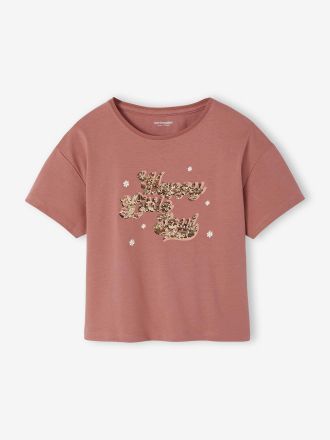 Vertbaudet M&auml;dchen T-Shirt mit Wendepailletten und Recycling-Baumwolle rosenholz