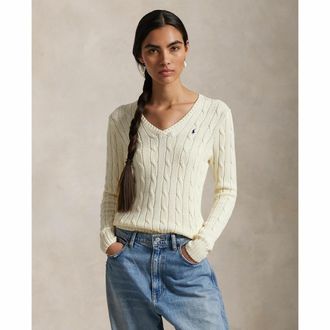 Ralph Lauren Kabeltrui met V-hals en lange mouwen, KIMBERLY