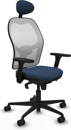 Piqueras y Crespo Piqueras Y Crespo - Jorquera Sincro Malla Blanca Similpiel Azul Marino Brazos 3d Base Nailon Cabecero Fijo Ruedas 65mm Nailon