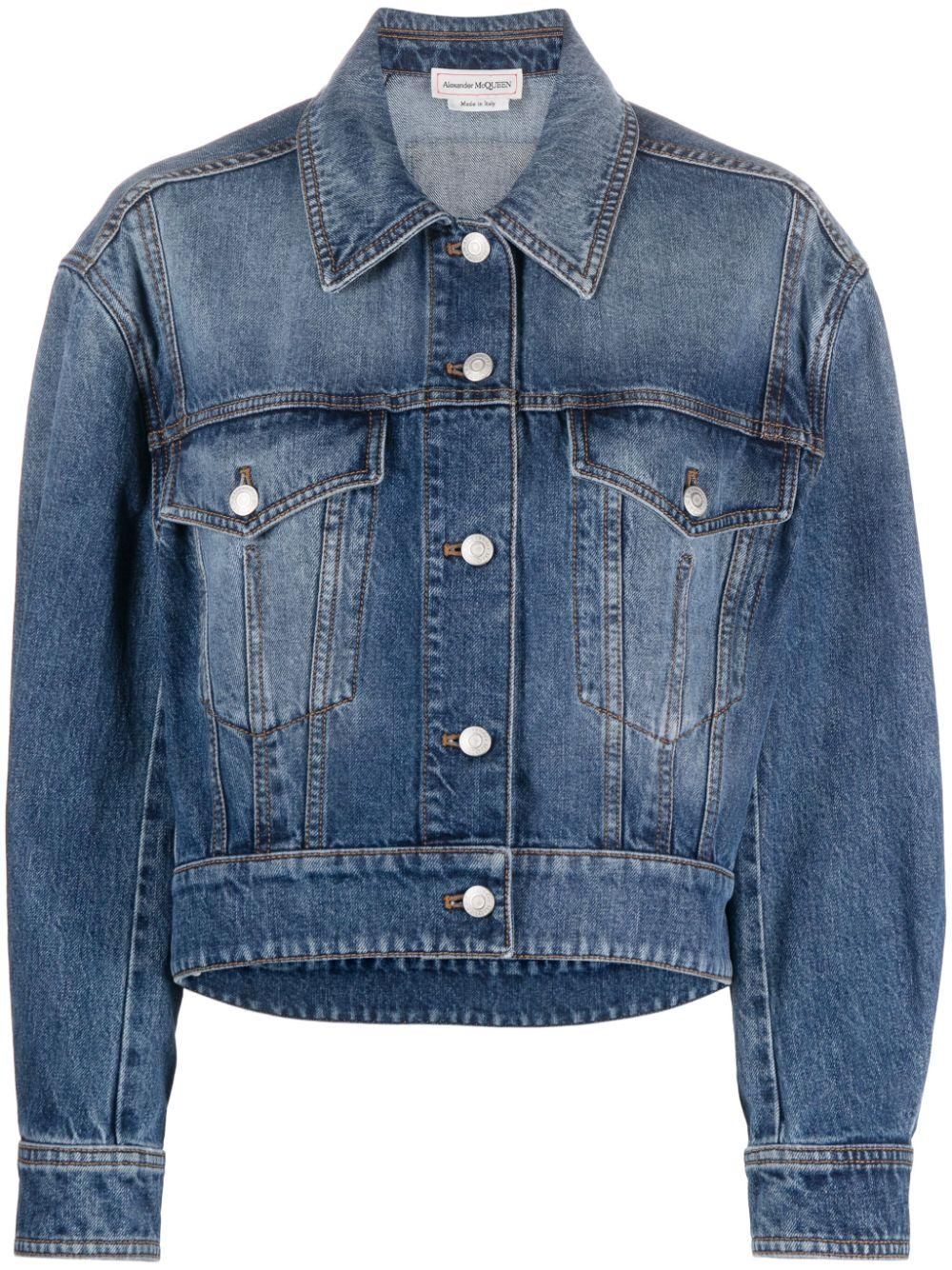 Corduroy Trimmed Alexander Mcqueen Denim Peplum Jacket