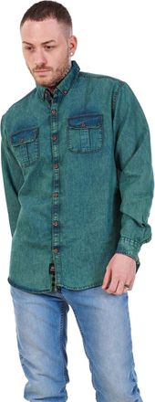 JD Williams Mens Regular Denim Shirt Cotton Enzyme Powder Wash Flap Pocket Casual Top M-XXL Sea Green