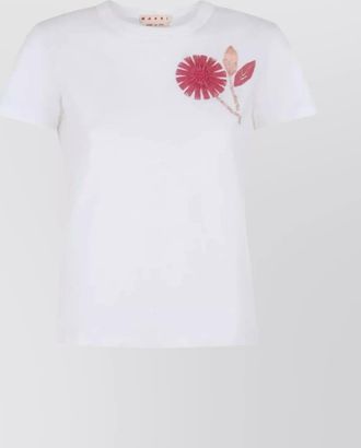 Marni camellia embroidered organic cotton crew neck t-shirt