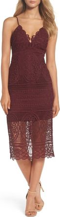 Bardot Cocktail V Neck Crochet Lace Strappy Midi Dress In Burgundy