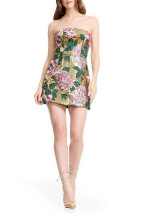 Dress The Population Scottie Sequin Floral Embroidered Minidress in Gold Multi at Nordstrom Rack, Size Large