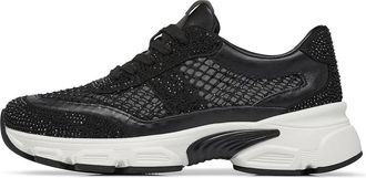 Loriblu Sneaker in zwart kalfsleer met ton-sur-ton kristallen - Dames - Sneakers - Zwart - 42 EU - Leer - Schoenen