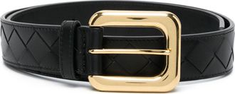Bottega Veneta Black Intrecciato Leather Belt - Womens - Calf Leather