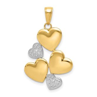 Diamond2Deal 14k Yellow Gold White Rhodium Polished Hearts Pendant