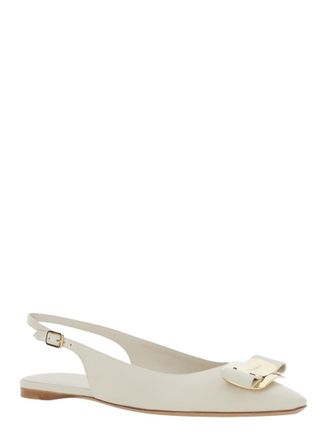 Ferragamo White Slingback Ballet Flats