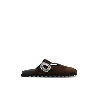 Roger Vivier Schoenen, Dames, Bruin, 36 EU, Leer, Slidy Viv Suede Slides