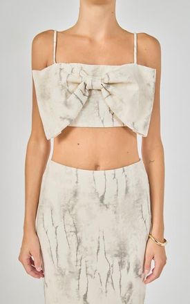 endless rose Oversized Bow Cropped Top in Sand at Nordstrom, Size X-Small