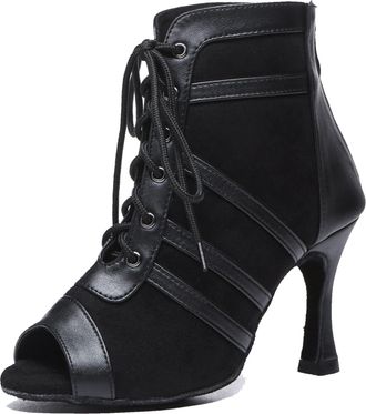 Minitoo Ladies Dance Shoes Latin Ballroom Boots Formal Party Evening Sandals L541 Black 9cm Heel UK 6.5