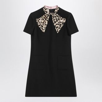 Valentino Black Crepe Couture Dress With Animal Print Bow