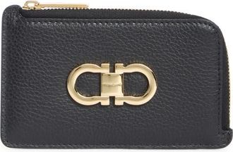 Ferragamo Portacarte Leather Card Holder in Nero Flame Red at Nordstrom