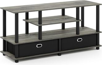 Furinno JAYA Large TV Stand for up to 50-Inch TV with Storage Bin, French Oak Grey/Black