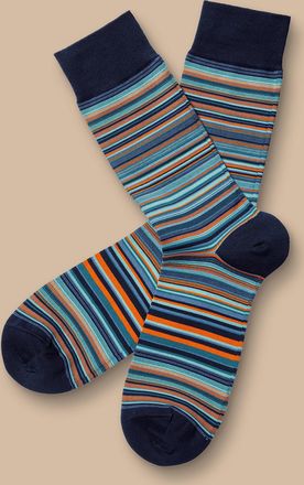 CHARLES TYRWHITT Stripe Socks - Aqua Green & Orange Size 10.5-13 by Charles Tyrwhitt