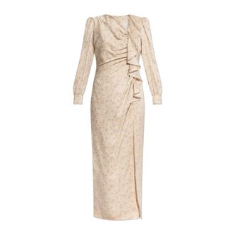 Alessandra Rich Party Dresses, female, Beige, Size: 2XS Silk Dress with a Slit