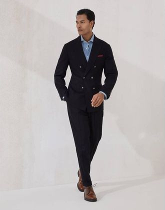 Brunello Cucinelli Mens Black Wool Double Breasted Suit, Size 54