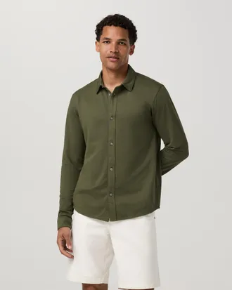 Vuori Clothing Long Sleeve Knit Oxford Button Down - Classic Fit | Herb | XS, Size Extra Small