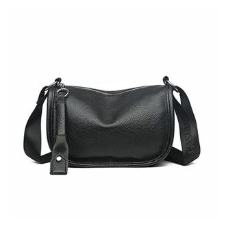 Generic Large Capacity Bag Single Shoulder Saddle Crossbody Linen Sewing Line Leather(Black)