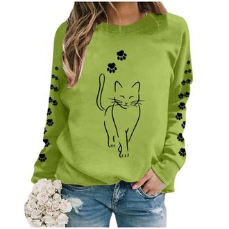 Generic Christmas Christmas Cat Sweatshirts Christmas Lights Shirt Crewneck Holiday Pullover Sweater Long Sleeve Pullover Blouse Crew Neck Oversized Christmas