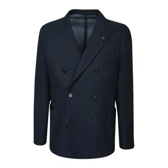 Lardini Formal Blazers, male, Blue, Size: M Double-breasted Knitted Jacket