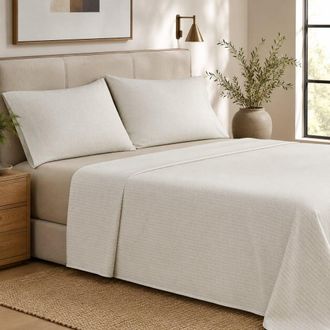 Alo Home Juego de s&aacute;banas 100% algod&oacute;n blanco 4 piezas rayas - cama 150 cm