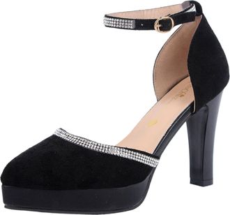 Generic Elegant Womens Traditional Costume with Chunky Block Heel for Dancing Bridal and Ballerina Performance Buckle Fastening Ladies Sandals Size 6 Black He