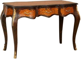 Biscottini International Scrittoio vintage 122x60x81 cm Scrivania in legno e decorazioni bronzo Scrittoio antico Scrivanie classiche Tavolo con cassetti