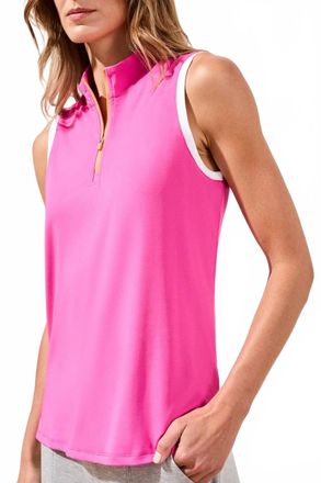 Tribal Sleeveless Techno Top With Zip-Up High Neck In Freesia