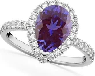 Allurez Pear Cut Halo Lab Alexandrite & Diamond Engagement Ring 14K in 2.21Ct/white Gold at Nordstrom, Size 8.5