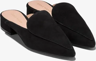Cole Haan Womens Cole Haan Piper W08934 Flats Black Suede Pointed Toe Mules LION447