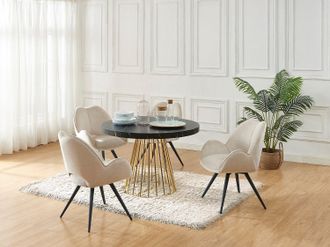 Vente-Unique Tavolo da pranzo allungabile da 2 a 12 coperti in MDF e Acciaio Effetto marmo Nero e Oro - FIRELA