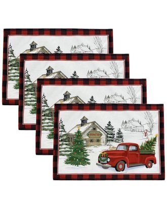Elrene Set Of 4 Vintage Christmas Tree Farm Holiday Placemats