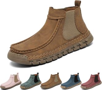 Generic Womens Handmade Non-Slip Orthopedic Shoes, Comfortable Slip On Lightweight Mid Top Hiking Ankle Boots, Retro Walking Shoes (Brown,8.5)