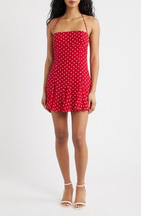 Princess Polly Delamere Polka Dot Halter Minidress in Red Polka at Nordstrom, Size 10