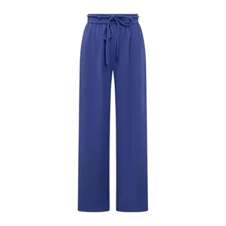 Emporio Armani Wide Trousers, female, Blue, Size: XL Elasticated-waist Straight-leg Trousers