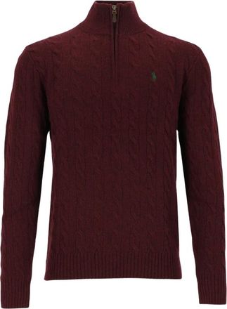 Polo Ralph Lauren Maglione Girocollo Mezza Zip in Lana e Cashmere a Treccia - - Knitwear - Uomo - Rosso - L