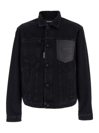 Dsquared2 Black Jacket With Classic Collar And Embossed Logo On The Front In Denim Man