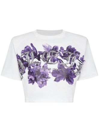 Philipp Plein logo-print cotton crop top - women - Cotton - L - White