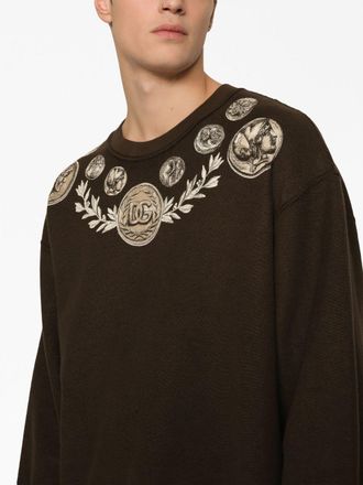 Dolce & Gabbana Mens Coin Print Sweatshirt - Dark Brown Cotton - Size EU 48 (Mens)