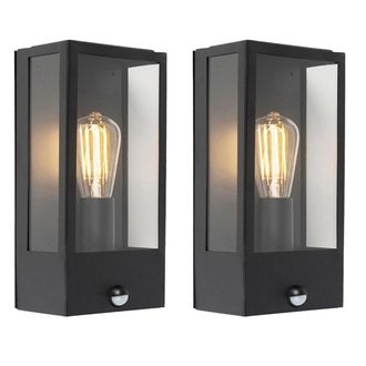 QAZQA Moderno Set De 2 Apliques De Pared Exteriores Negros Con Detector De Movimiento - Rotterdam Acero Inoxidable /vidrio Rectangular Adecuado Para Led Max