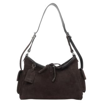 Estro & Luminara Shoulder Bags, female, Brown, Size: ONE SIZE Soft Genuine Velour Shoulder Bag