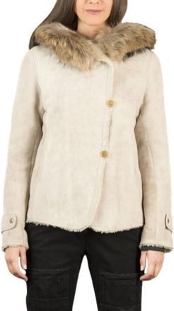 Aeronautica Blouson met capuchon en kraag van authentiek bont - Dames - Jassen - Wit - XS - Leer - Jassen