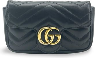 Gucci Gg Marmont Flap Matelasse Leather Black Calfskin Handbag (Pre-Owned)