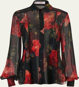 Carolina Herrera Isabella Rose Silk Organza Button-Down Top