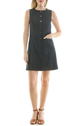 Nicole Miller Pinstripe Sleeveless Shift Dress in Vintage Blue /Khaki at Nordstrom Rack, Size 12